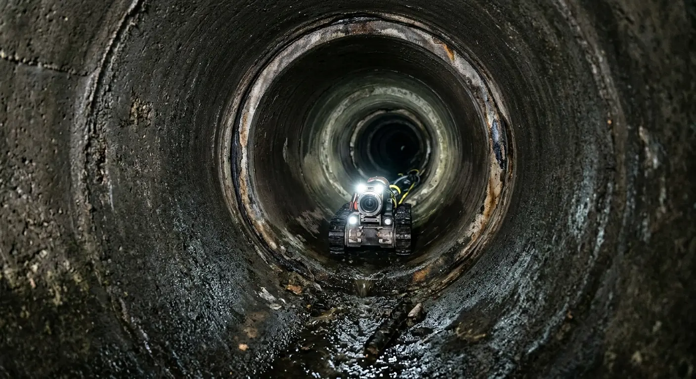 Robotic sewer camera inspecting pipe interior for Sewer Line Repair in Floris