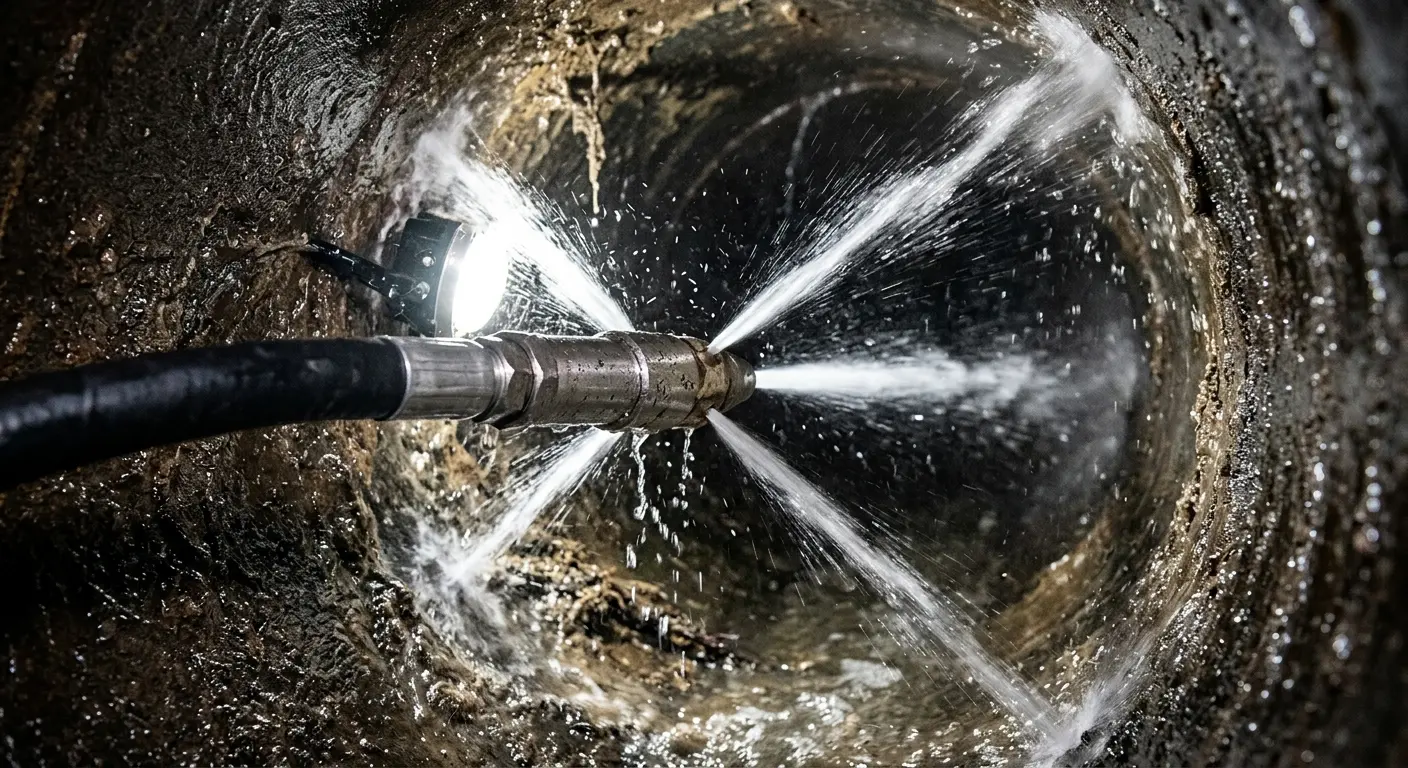 High-pressure hydro jetting nozzle cleaning sewer pipe for Sewer Cleanout in Floris